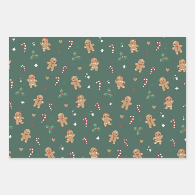 Feuille De Papier Cadeau Pain d'épices Hommes biscuit Noël (Devant)