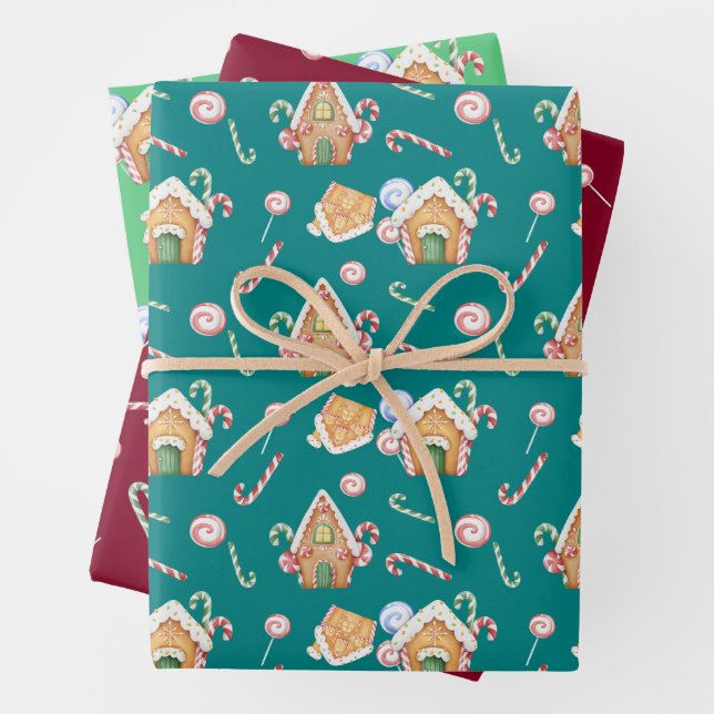 Feuille De Papier Cadeau Pain d'épices Maisons et Sucres de canne ensemble (En situation)