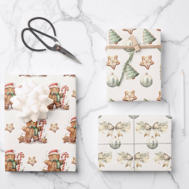 Feuille De Papier Cadeau Pain d'épices vert d'hiver Noël (Recto)