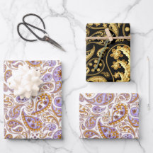 Paisley classique mixte noir, or et violet