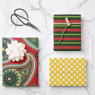 Feuille De Papier Cadeau paisley rouge et vert