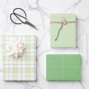 Feuille De Papier Cadeau Pale Jade Plaid Motif avec des verts coordonnés
