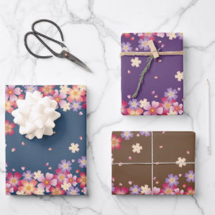 Feuille De Papier Cadeau Palette de couleur sombre en fleurs de prune et de