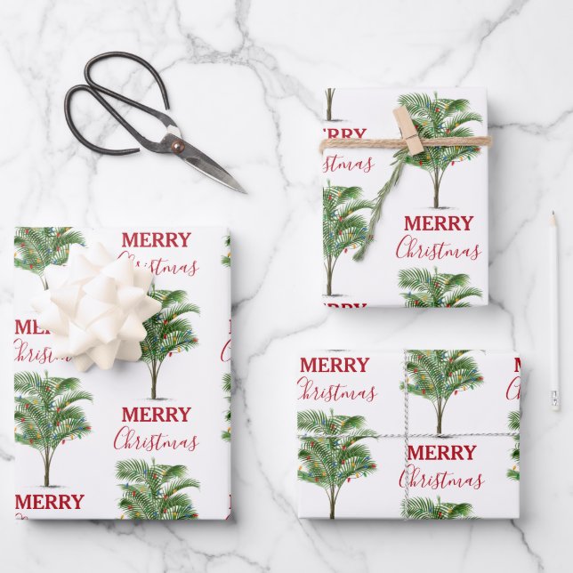 Feuille De Papier Cadeau Palmier Tropical Noël Arbre de Noël (Recto)