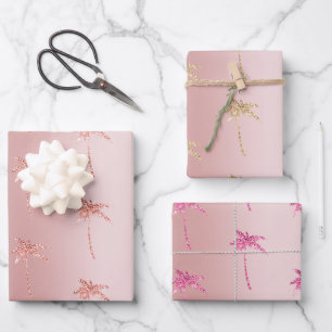 Feuille De Papier Cadeau Palmiers à Parties scintillant en or Rose
