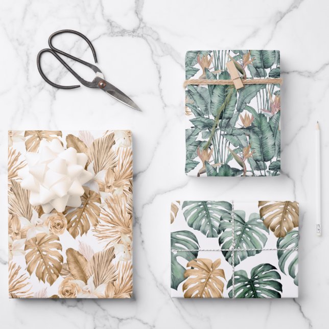 Feuille De Papier Cadeau Palmiers Monstera Gold Tropical (Recto)