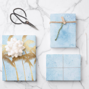 Feuille De Papier Cadeau Palmiers Tropical Bleus 