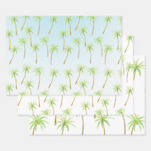 Feuille De Papier Cadeau Palmiers tropicaux Aquarelle bleu ombre