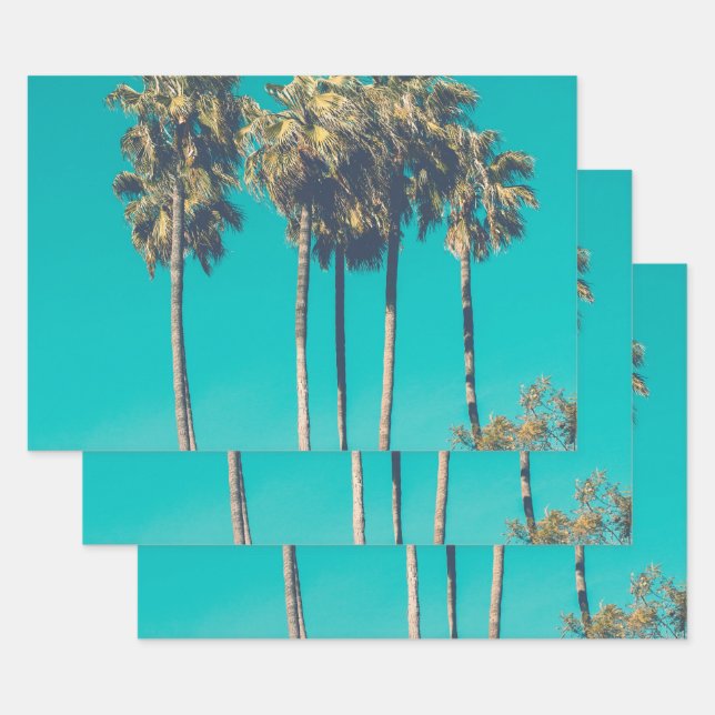 Feuille De Papier Cadeau Palmiers tropicaux Californie Rétro (Lot)