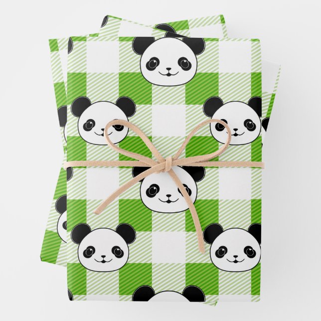 Feuille De Papier Cadeau Panda blanc vert Motif tatan ours (En situation)