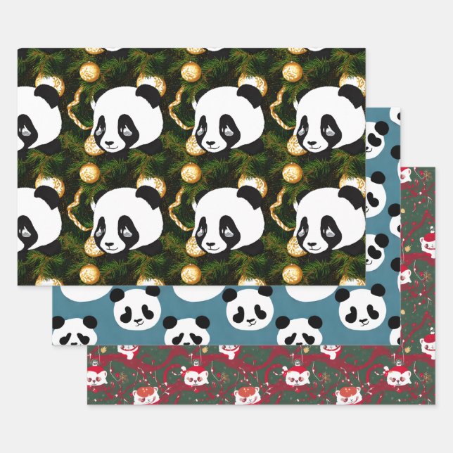 Feuille De Papier Cadeau Panda de Noël et ours (Lot)