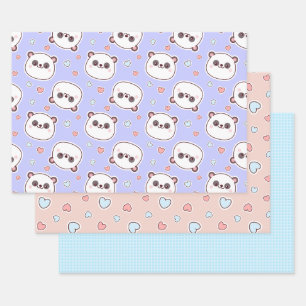 Feuille De Papier Cadeau Panda mignonne avec le coeur d'anniversaire