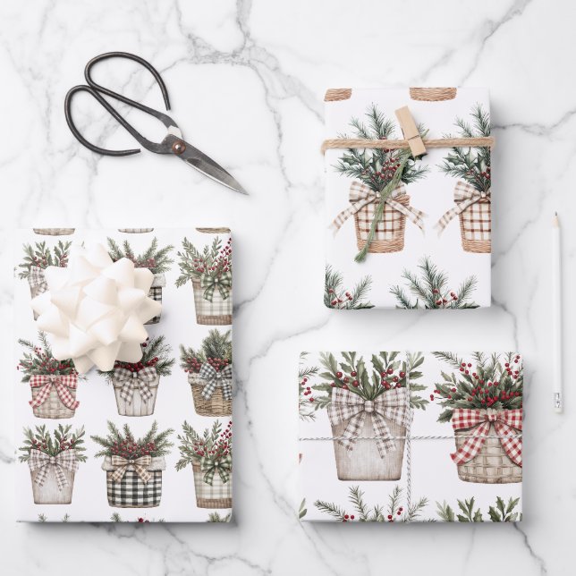 Feuille De Papier Cadeau Panier de Buffalo | Noël agricole (Recto)