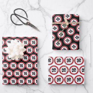 Feuille De Papier Cadeau Panneau de limitation de vitesse pour 16 ans