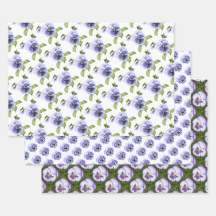 Feuille De Papier Cadeau Pansies violettes Art botanique floral