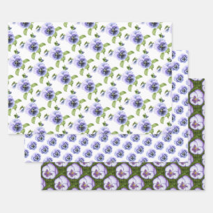 Feuille De Papier Cadeau Pansies violettes Botanique Floral Art