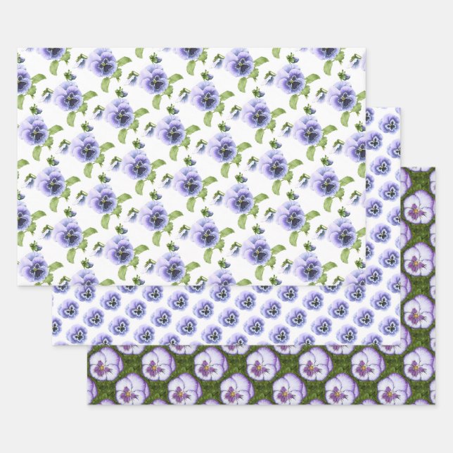 Feuille De Papier Cadeau Pansies violettes Botanique Floral Art (Lot)
