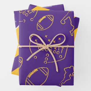 Feuille De Papier Cadeau Papiers à enveloppement de football - violet et ja