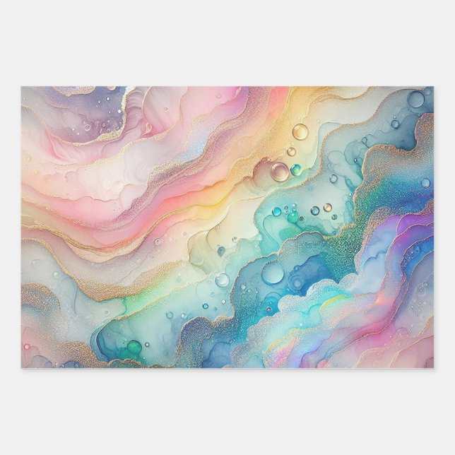 Feuille De Papier Cadeau Papiers Cadeaux Arc-en-ciel et Bulles (Devant)