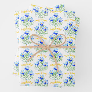 Feuille De Papier Cadeau Papiers d'emballage de crocus bleus