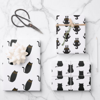Feuille De Papier Cadeau Papiers d'enveloppement simples de chats noirs