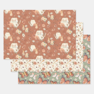 Feuille De Papier Cadeau Papillon d'automne BOHO Floral Autumn Thanksgiving