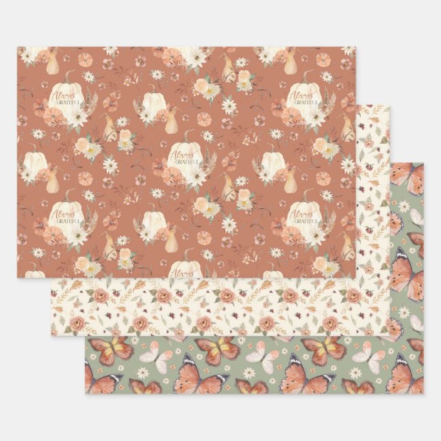 Feuille De Papier Cadeau Papillon d'automne BOHO Floral Autumn Thanksgiving (Lot)