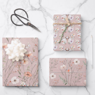 Feuille De Papier Cadeau Papillon floral Fleur sauvage Boho