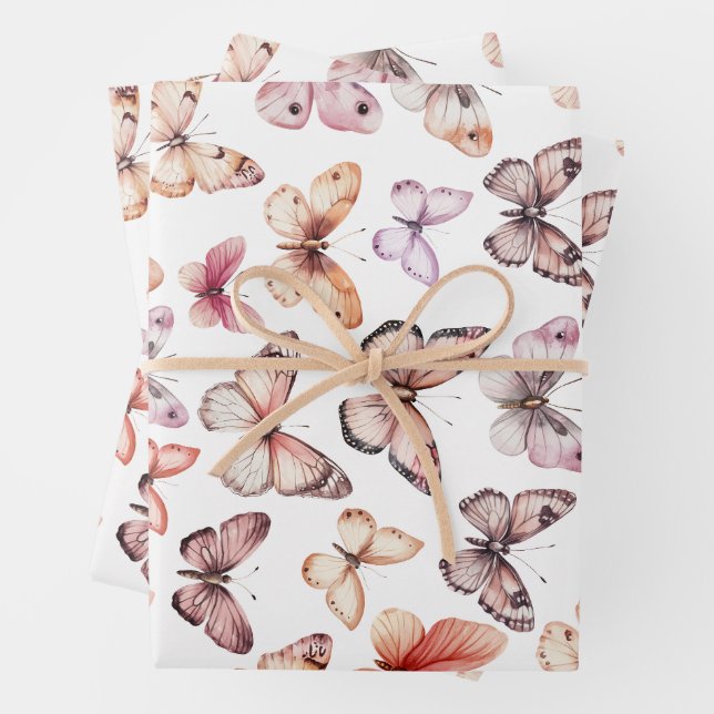 Feuille De Papier Cadeau Papillon Motif Aquarelle Élégant Joli Cadeau (En situation)