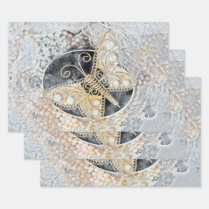 Feuille De Papier Cadeau Papillon vintage Romantique Or Blanc Noir Art