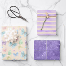 Papillon violet bande métallique cadeau