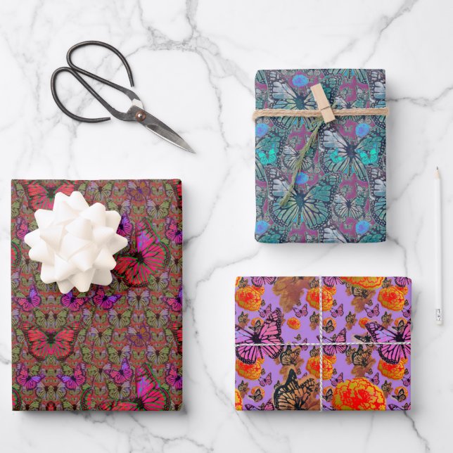 Feuille De Papier Cadeau Papillons abondants (Recto)