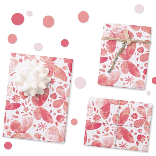 Feuille De Papier Cadeau Papillons Aquarelle Corail rose (Blush pink and coral watercolor butterfly pattern gift wrapping paper)