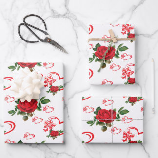 Feuille De Papier Cadeau Papillons de coeur et fleurs