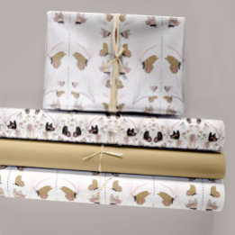 Feuille De Papier Cadeau Papillons Floraux Et Or Découpage