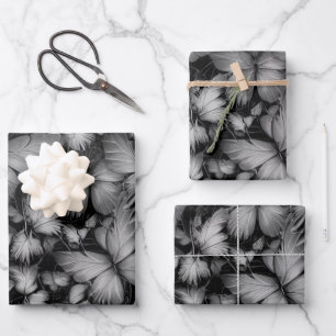 Feuille De Papier Cadeau Papillons gris Imprimer