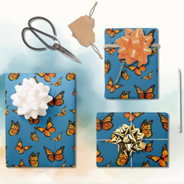 Feuille De Papier Cadeau Papillons Monarque Blue Ombre (Créateur téléchargé)