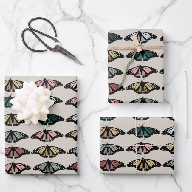 Feuille De Papier Cadeau Papillons neutres modernes Motif de jardin (Recto)