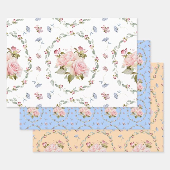 Feuille De Papier Cadeau Paquet de variétés Roses ovales (Lot)