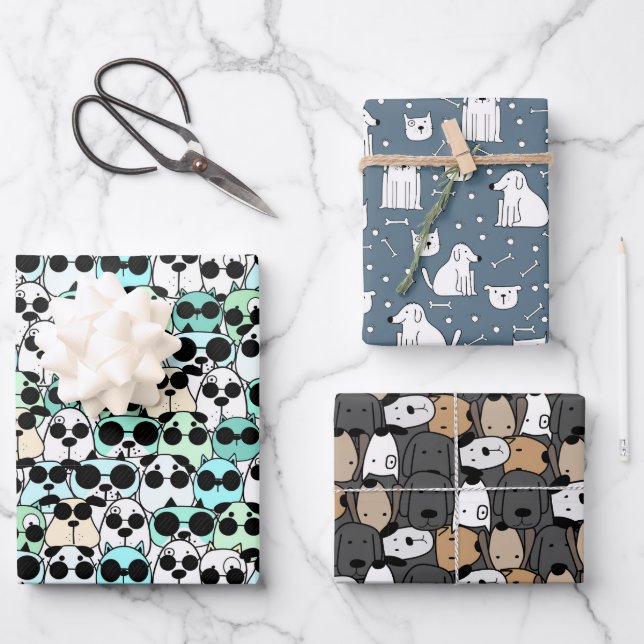 Feuille De Papier Cadeau Parade des chiens formidables (Recto)