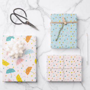 Feuille De Papier Cadeau Parapluies et gouttes d'eau