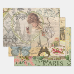 Feuille De Papier Cadeau Paris France Jolie fille Eiffel