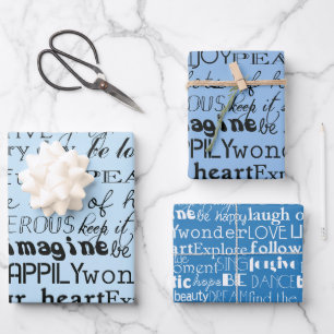 Feuille De Papier Cadeau Paroles Inspiratrices Blanc Bleu Aqua