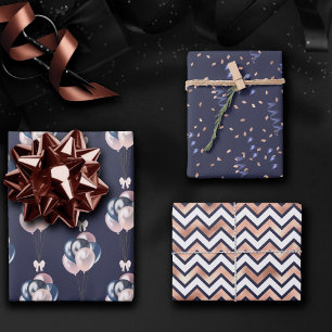 Feuille De Papier Cadeau Parti de la marine et du blush   Ballons Confetti 