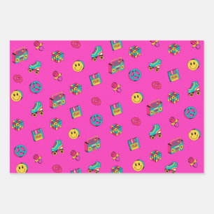 Feuille De Papier Cadeau Parti turquoise motif des années 90