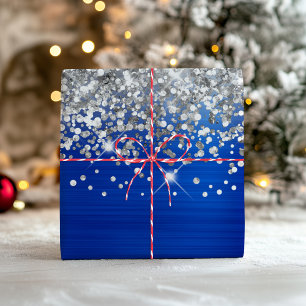 Feuille De Papier Cadeau Parties scintillant argentée brillante Royal Blue 