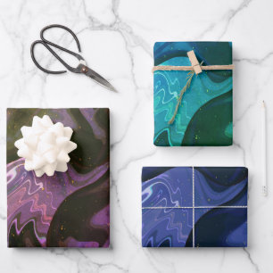 Feuille De Papier Cadeau Parties scintillant bleue Galaxy Swirl Abstrait Mo