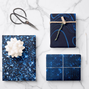 Feuille De Papier Cadeau Parties scintillant Bleue Royale et Motifs Strata