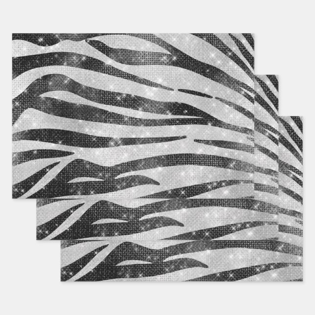 Feuille De Papier Cadeau Parties scintillant brillante noire blanche brilla (Lot)
