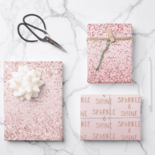 Feuille De Papier Cadeau Parties scintillant brillante rose pâle